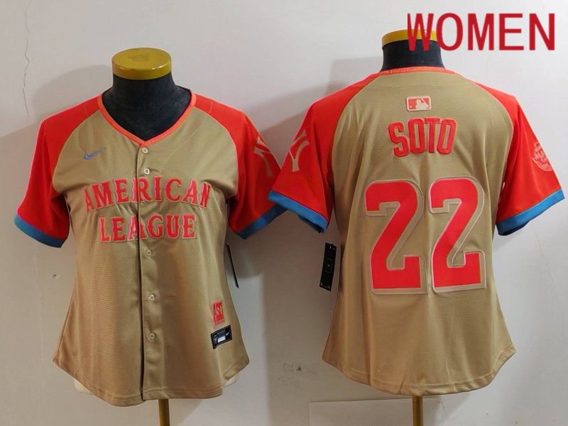 Women New York Yankees 22 Soto Orange All star 2024 Nike MLB Jersey style 1